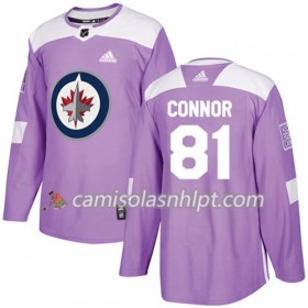 Camisola Winnipeg Jets Kyle Connor 81 Adidas 2017-2018 Roxo Fights Cancer Practice Authentic - Homem